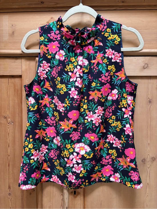 J. Crew Tops - J. Crew Blue Floral Ruffle-Neck Sleeveless Top Size S